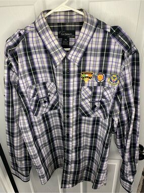 Vintage Y2K Five Elementz Men's 2XL Plaid Button-Up Shirt with Air Borne Patches